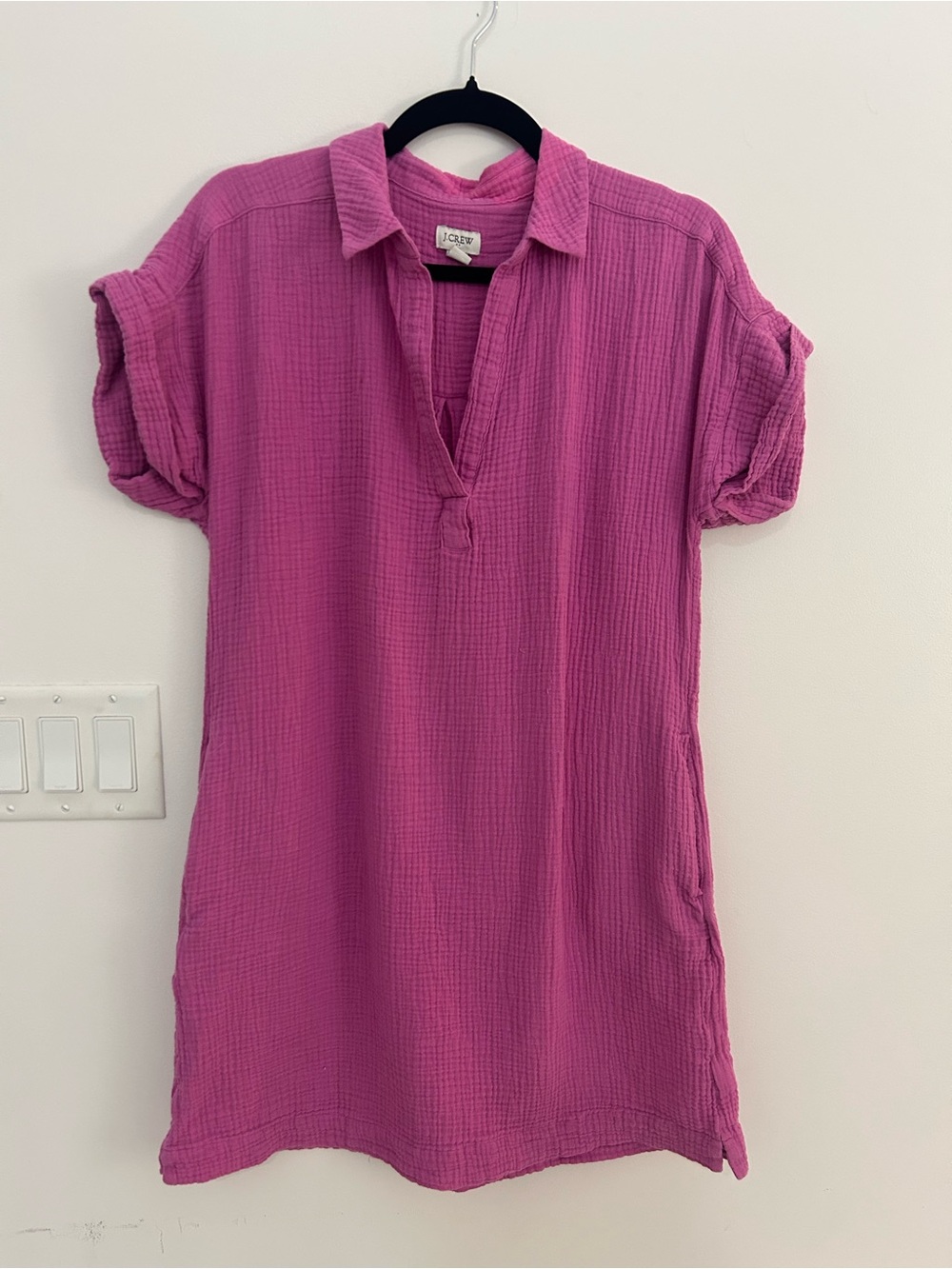 J.Crew Pink Cotton Gauze Mini Shirt Dress Size Women’s S Coastal Resort